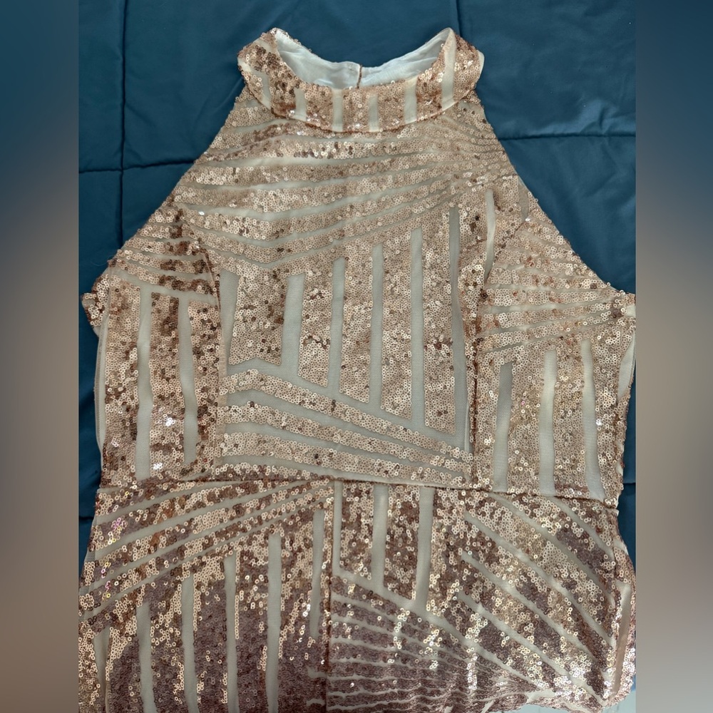 Sequin Halter Dress in Gold and Cream